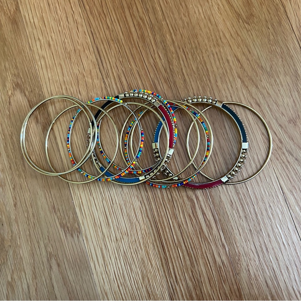 Colorful Beaded Gold Bangles Set - Picture 2 of 6
